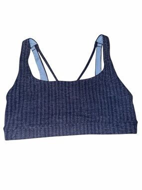 Athleta Heathered Navy Double-Strap Sports Bra with Light Blue Lining